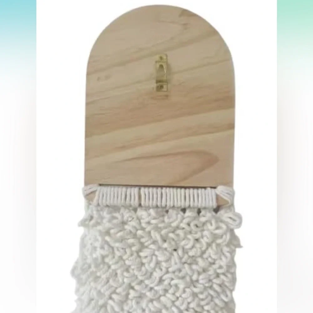 NEW White Cotton Macrame Basket Boho Wooden Mirror Wall Decor Bohemian Cottage